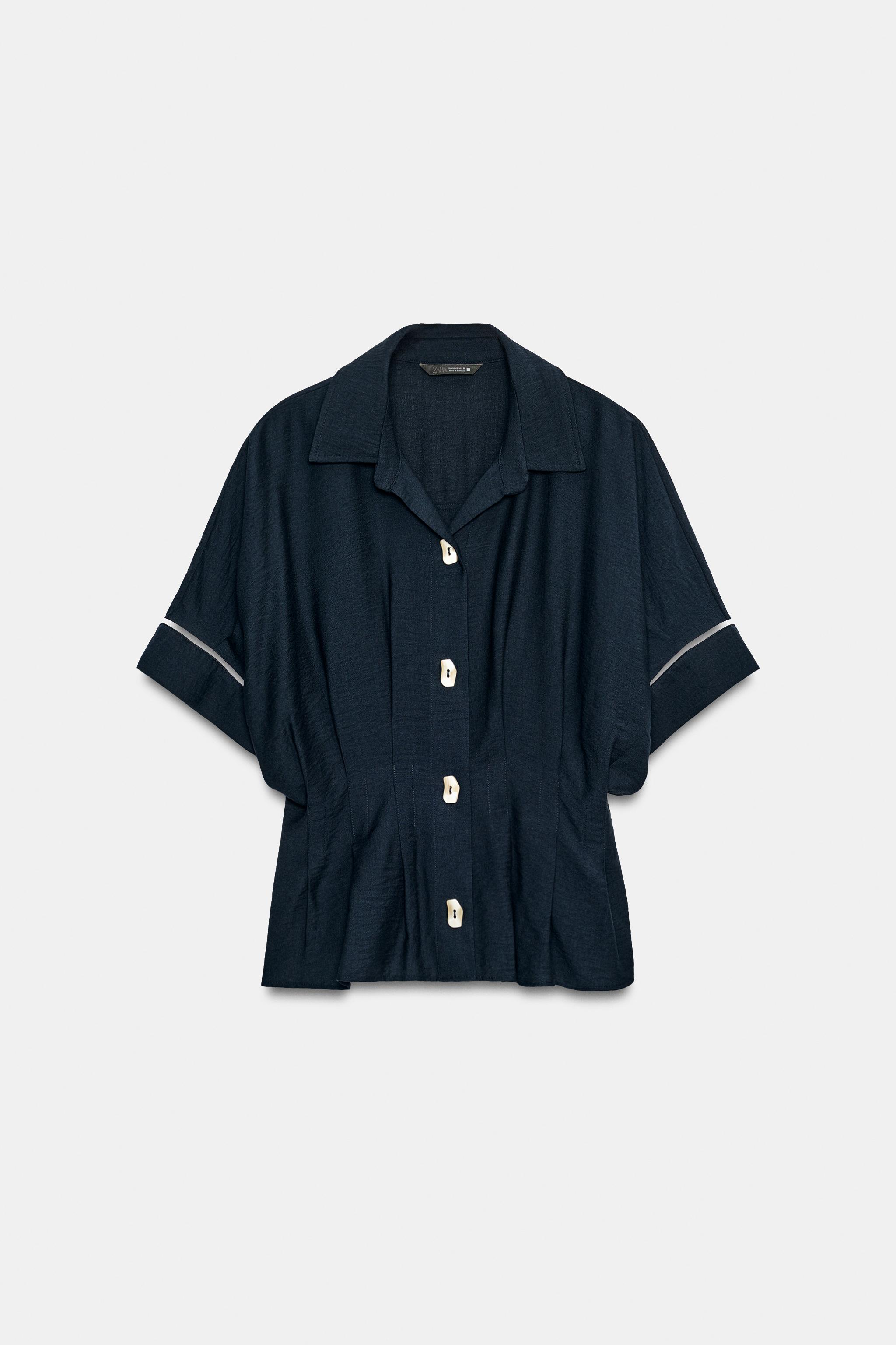 Женские рубашки Zara CONTRAST TRIM PLEATED SHIRT — фото 4