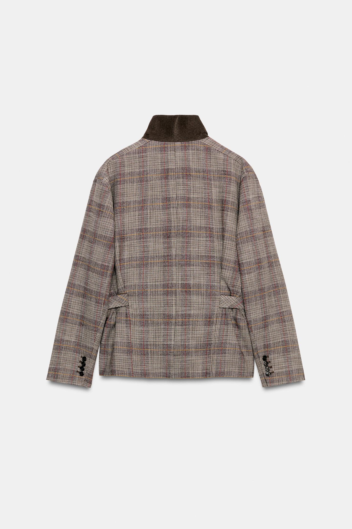 Женский пиджак Zara ZW Collection Plaid Blazer with Loops, цвет: Коричневый — фото 9