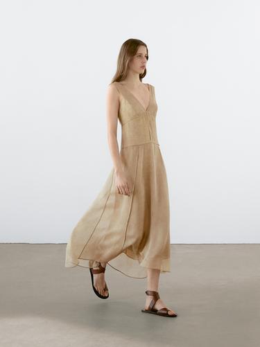 Zara Flowing V-neck midi dress - Sand