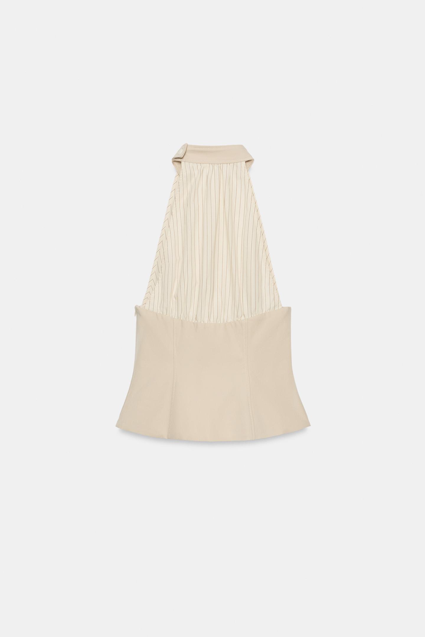 Женский топ Zara Mixed Fabric Button Halter Top, цвет: Бежевый — фото 8