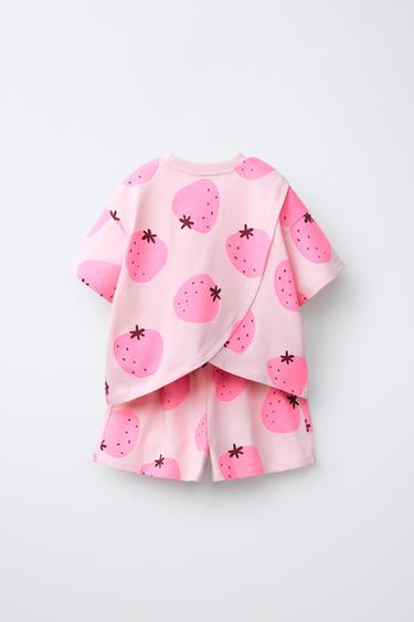 STRAWBERRY PRINT T-SHIRT AND BERMUDA SHORTS SET - Faded pink by Zara - Image 1