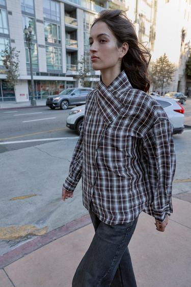 WRAPPED CHECKS SHIRT - Brown-Blue by Zara - Image 3