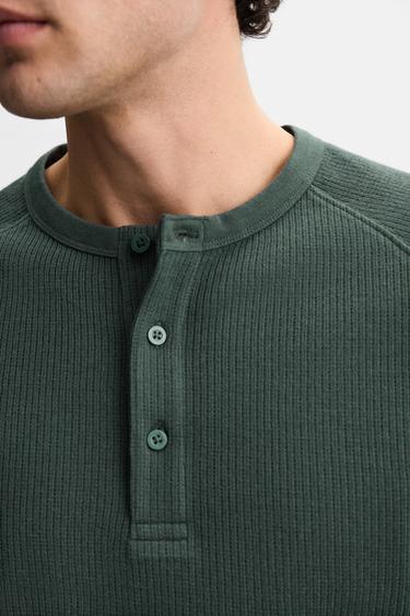 T-SHIRT AVEC COL BOUTONNÉ - Vert foncé de Zara - Image 5