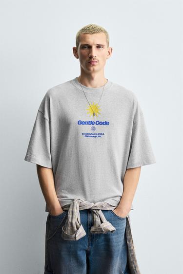 SUN CONTRAST PRINT T-SHIRT - Grey marl by Zara