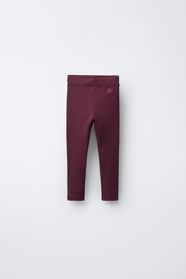 RIBBED LEGGINGS WITH LABEL - Dark aubergine by Zara