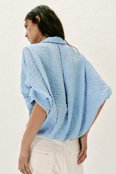 CHEMISE BALLON MANCHES COURTES - Bleu clair de Zara - Image 4