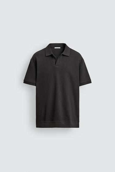 Zara VERTICAL TEXTURED POLO - Dark brown