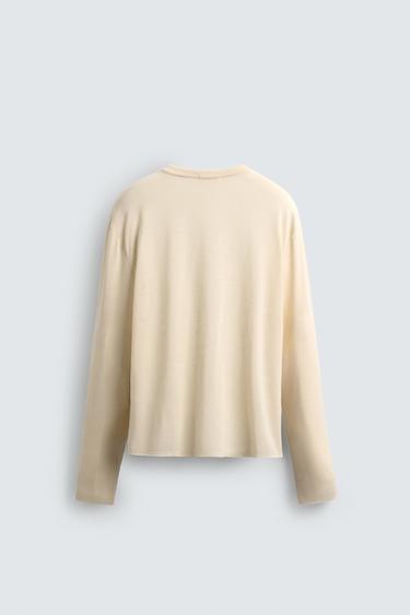 T-SHIRT LÉGER À MANCHES LONGUES - Blanc de Zara - Image 7