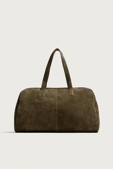 REISETASCHE AUS LEDER M - Khakigrün von Zara