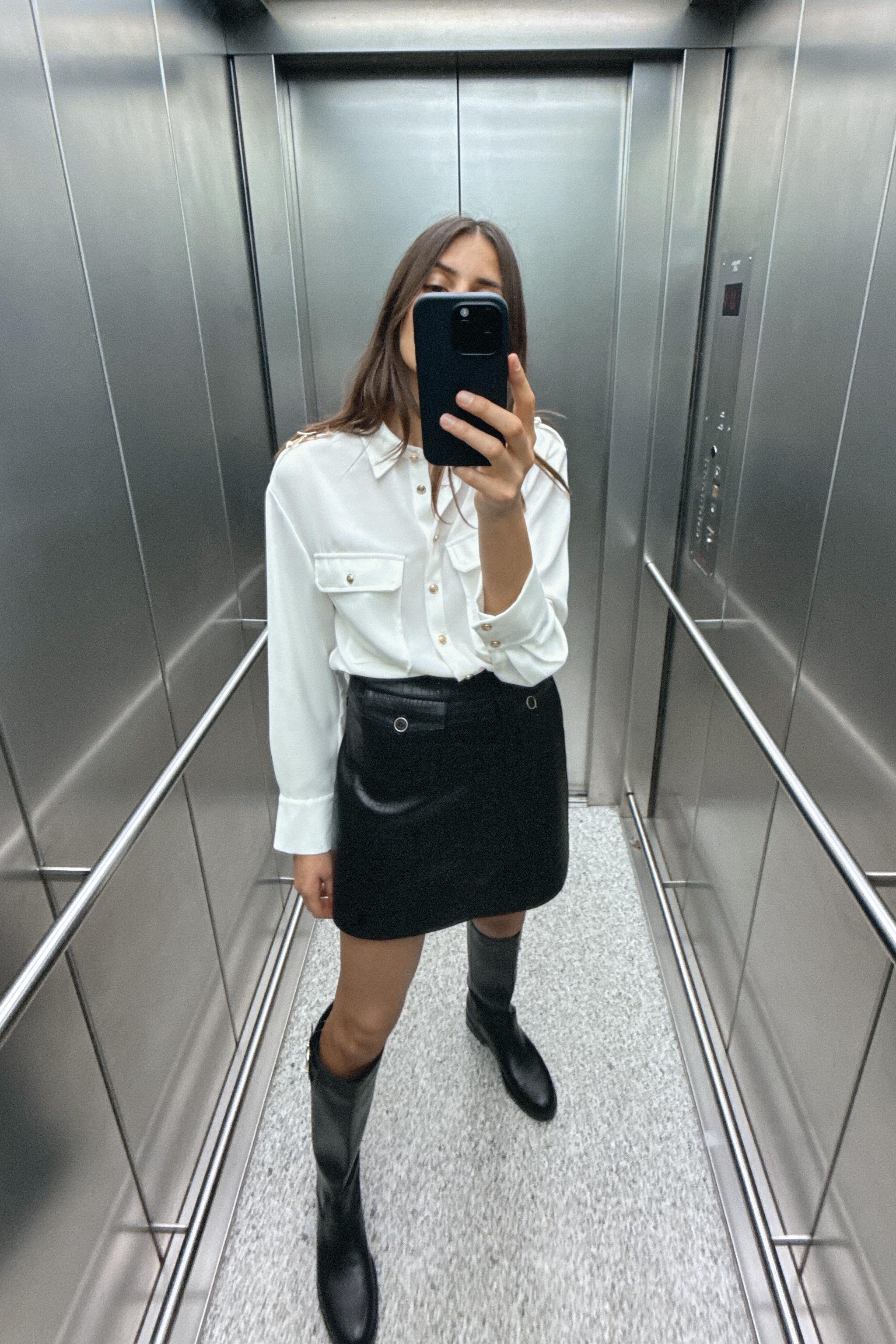 Navy leather skirt zara best sale