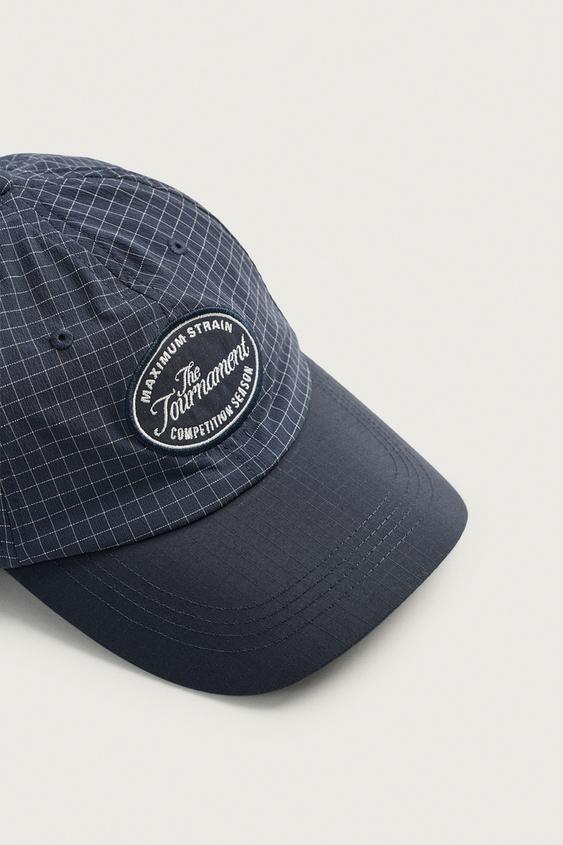 CASQUETTE À CARREAUX AVEC PIÈCE ET BRODERIE - Bleu de Zara - Image 5