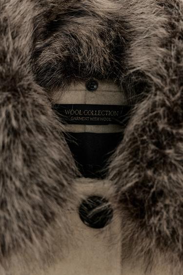 WOOL BLEND JACKET WITH FAUX FUR COLLAR ZW COLLECTION - Beige by Zara - Image 8