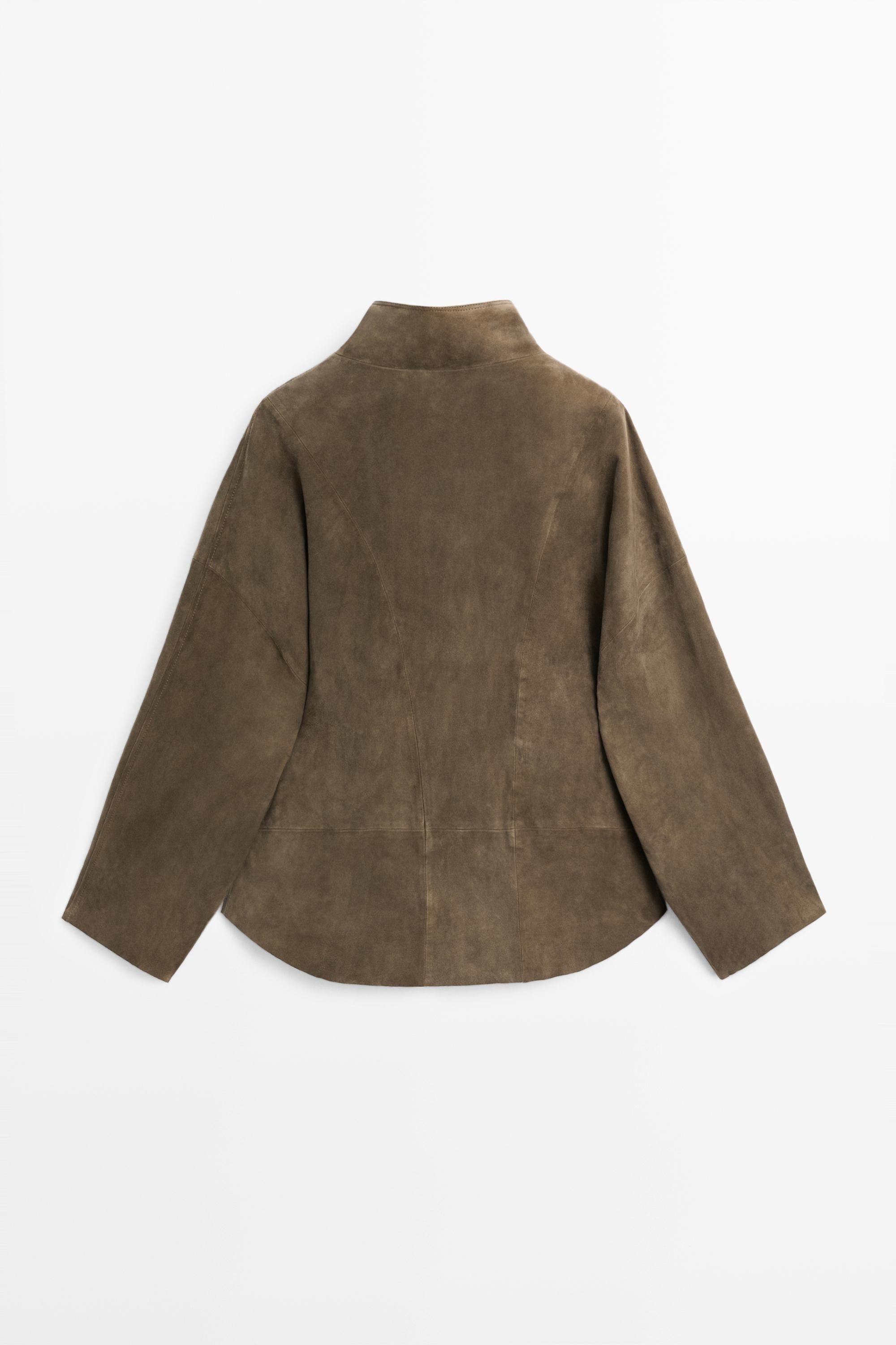 Cropped suede leather jacket with button detail