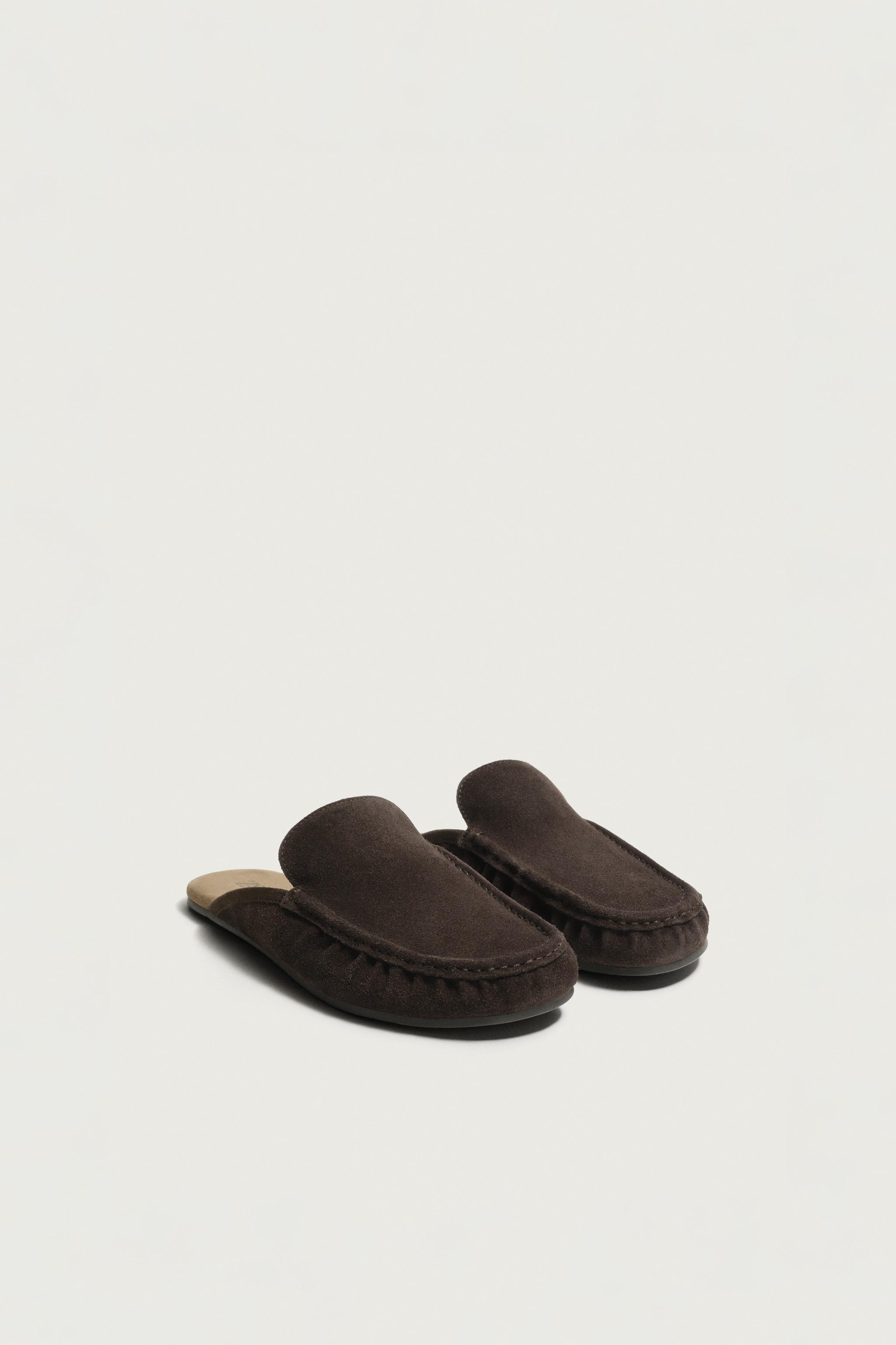 LEATHER SLINGBACK LOAFERS — Brown