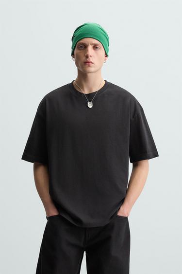 Zara BASIC HEAVY WEIGHT T-SHIRT - Black