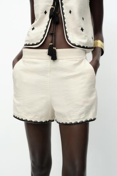 EMBROIDERED BERMUDA SHORTS - Ecru by Zara - Image 2
