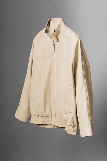 Zara Elastic hem leather jacket - Ecru - Image 0