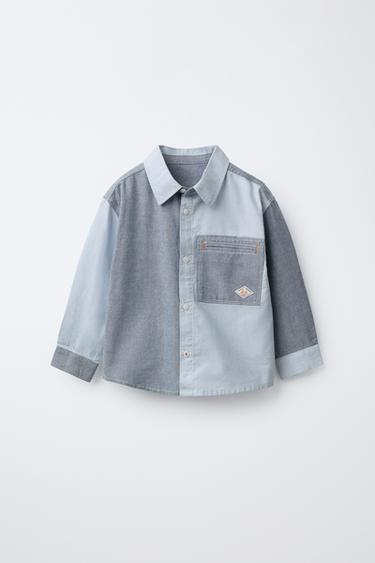PATCHWORK OXFORD SHIRT WITH POCKET - Blue by Zara - Image 0