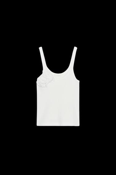 RIBBED FLORAL TOP - White by Zara - Image 0