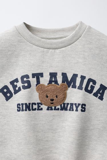 VARSITY SWEATSHIRT WITH CURLY PATCH APPLIQUÉ - Grey marl by Zara - Image 2