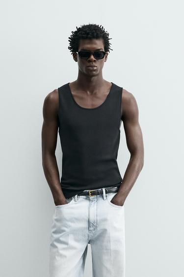 REGULAR FIT RIBBED TANK TOP - Black by Zara