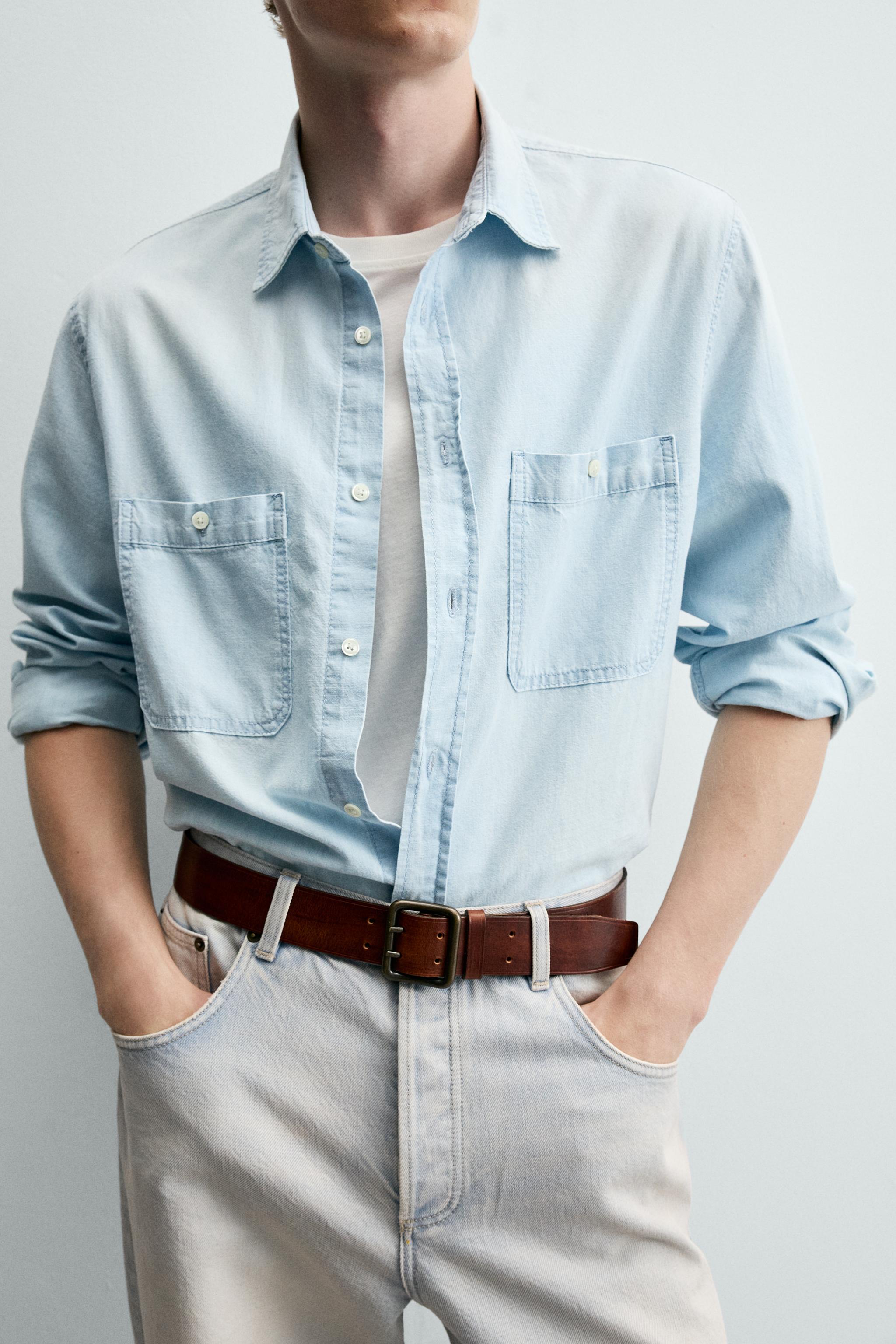 Мужские рубашки Zara REGULAR FIT DENIM SHIRT — фото 5