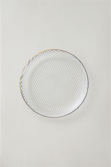 GLASS SIDE PLATE WITH RAISED DETAIL AND RIM — Gold 1