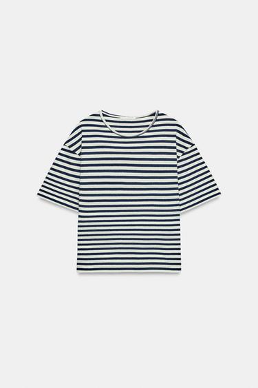 CAMISETA RAYAS ALGODÓN LINO - Azul / Blanco de Zara