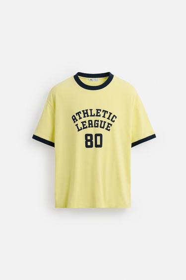 CONTRAST RIBBED TEXT T-SHIRT - Yellow by Zara - Image 7