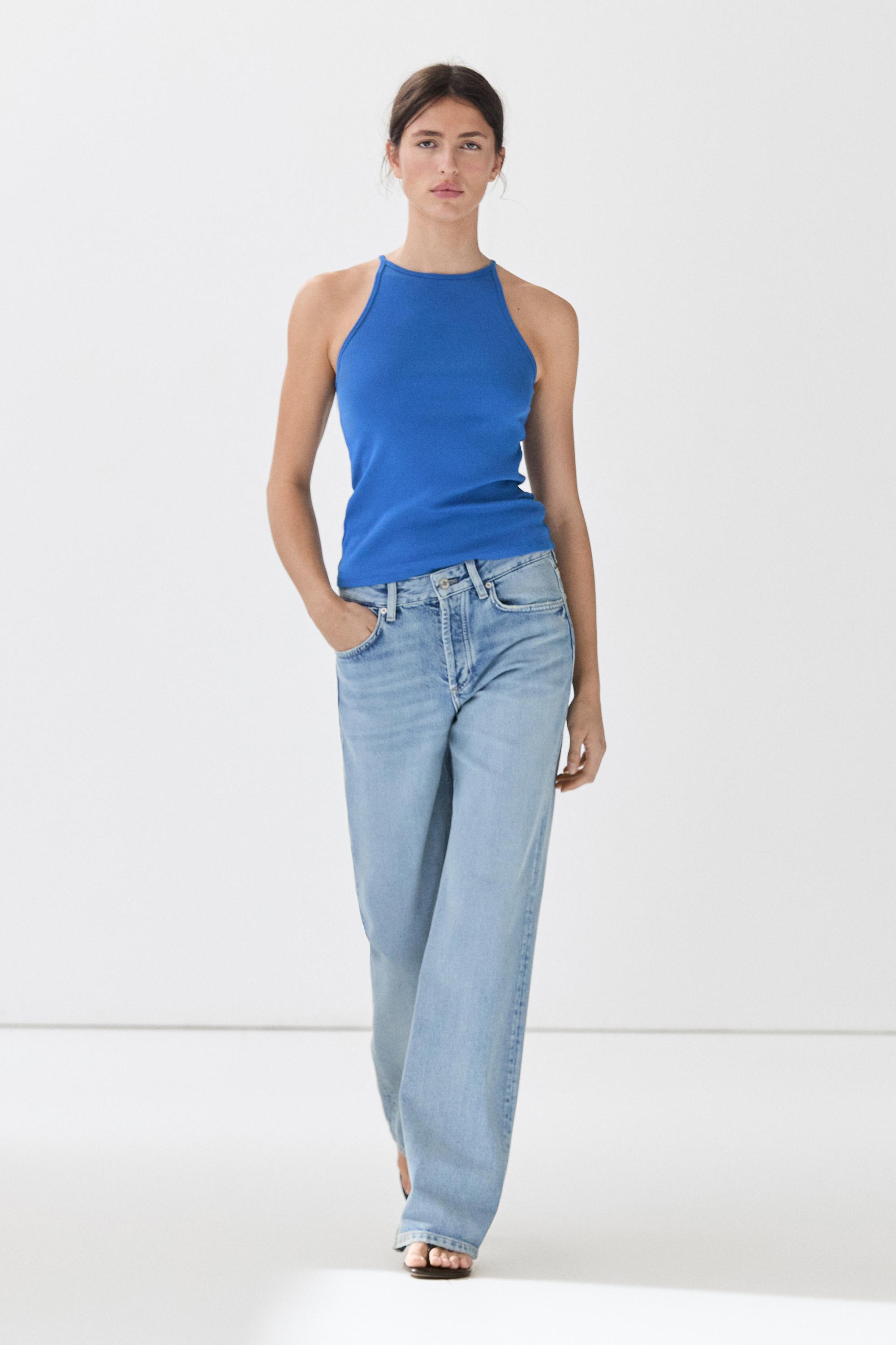 Cotton blend halter top — Bluish