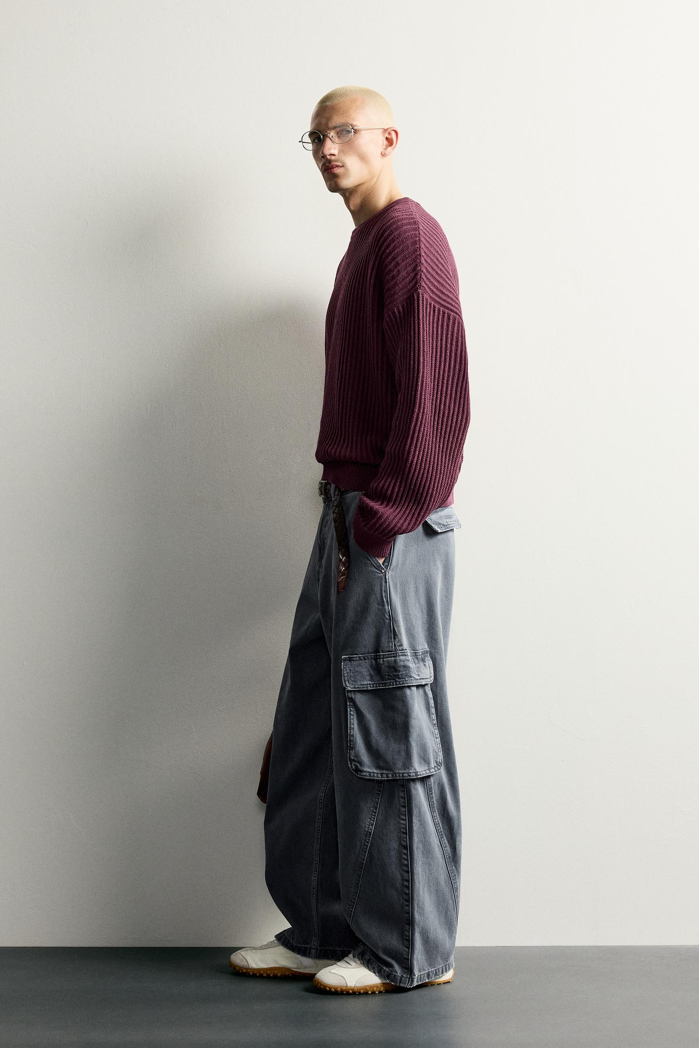 Мужские брюки Zara Balloon-Fit Cargo Pants with Seams, цвет: Синий — фото 4