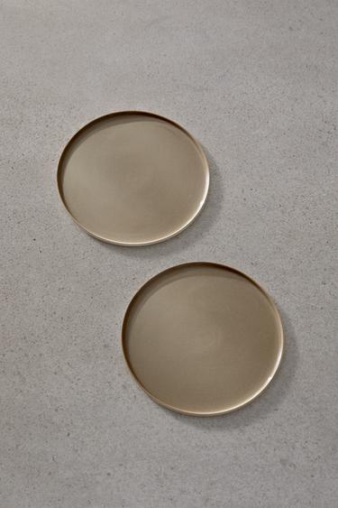 Zara SET OF 2 - PLATE M - Brown / White - Image 0