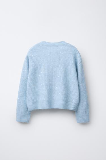 GILET EN MAILLE PAILLETTES - Bleu clair de Zara - Image 1