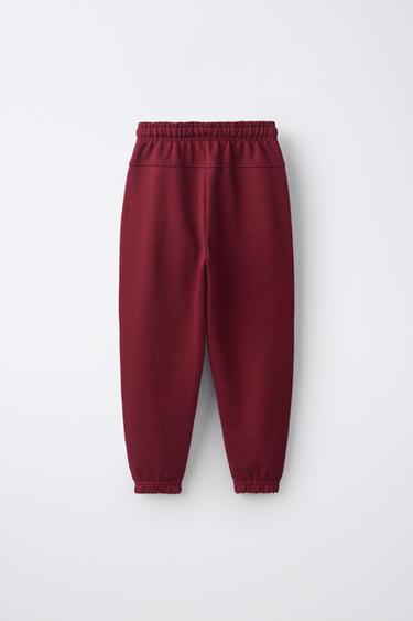 SOLID FLEECE JOGGERS WITH LABEL — Maroon 2