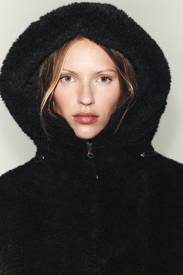 SHEARLING-EFFECT BOMBER JACKET WITH THERMAL INSULATION HOODIE - Black by Zara