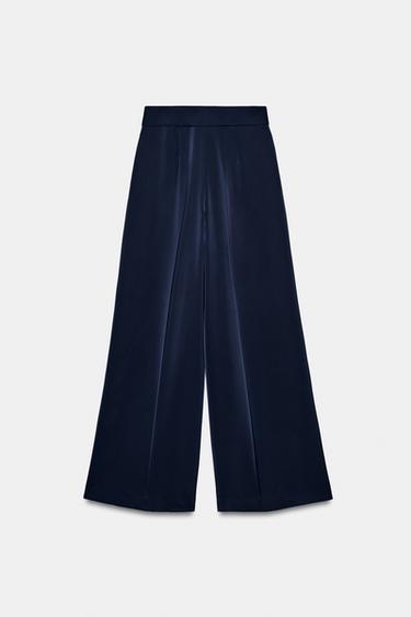 PANTALON FLUIDE SATINÉ - Bleu marine de Zara - Image 7