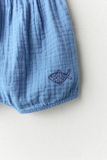 Zara EMBROIDERED FISH BLOOMERS - Blue