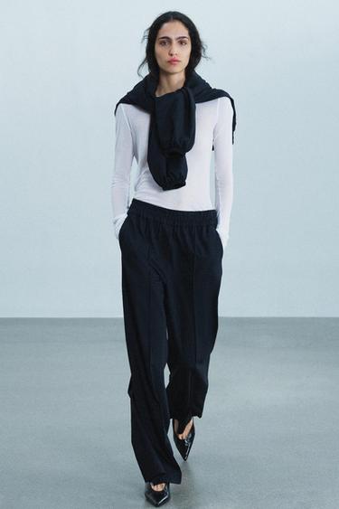 ZW COLLECTION WOOL-BLEND FLOWY PANTS — Navy blue 2