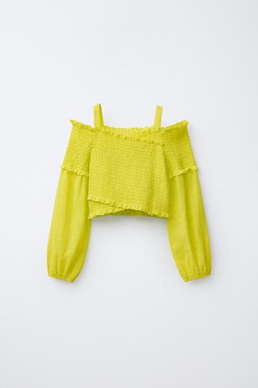 ELASTIC STRAPLESS TOP - Fluorescent lime by Zara - Image 0