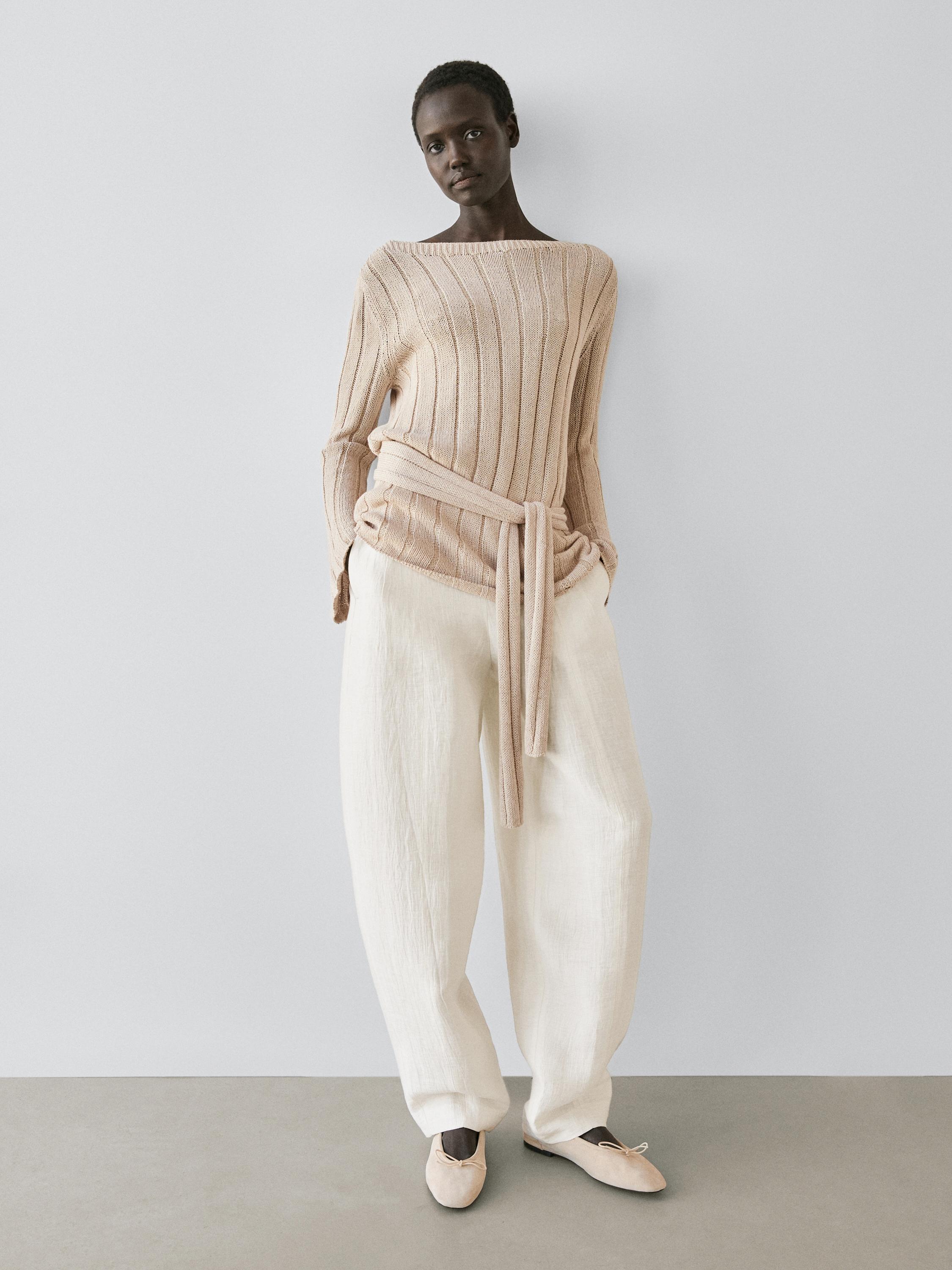 Pantalon bouffant en lin mélang