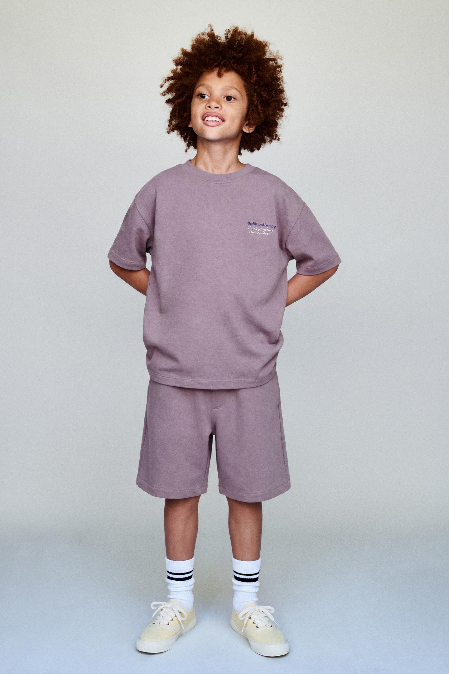 Детские комплекты Zara Interlock T-SHIRT & Bermuda Set, цвет: Розовато-лиловый — фото 1