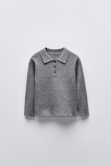 PULL EN MAILLE POINTELLE - Gris chiné de Zara