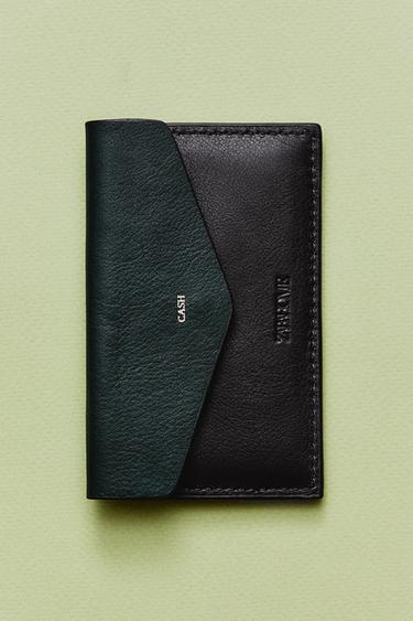 CARTERA PIEL - Marrón / Verde de Zara