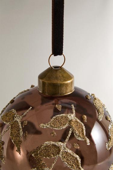 DÉCORATION SAPIN BOULE VERRE FEUILLES NOËL - Marron de Zara - Image 2