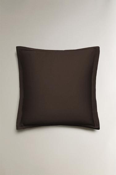 SATEEN PILLOWCASE WITH TRIM (300 THREAD COUNT) - Brown by Zara - Image 1