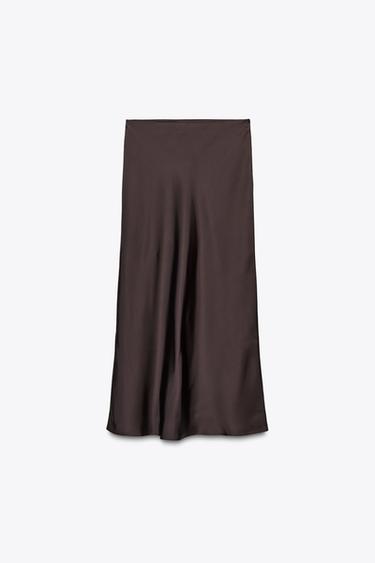 SATIN MIDI SKIRT - Dark aubergine by Zara