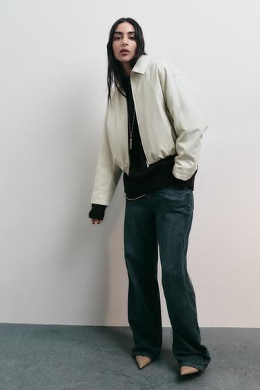 Zara FAUX LEATHER BOMBER JACKET - Ecru