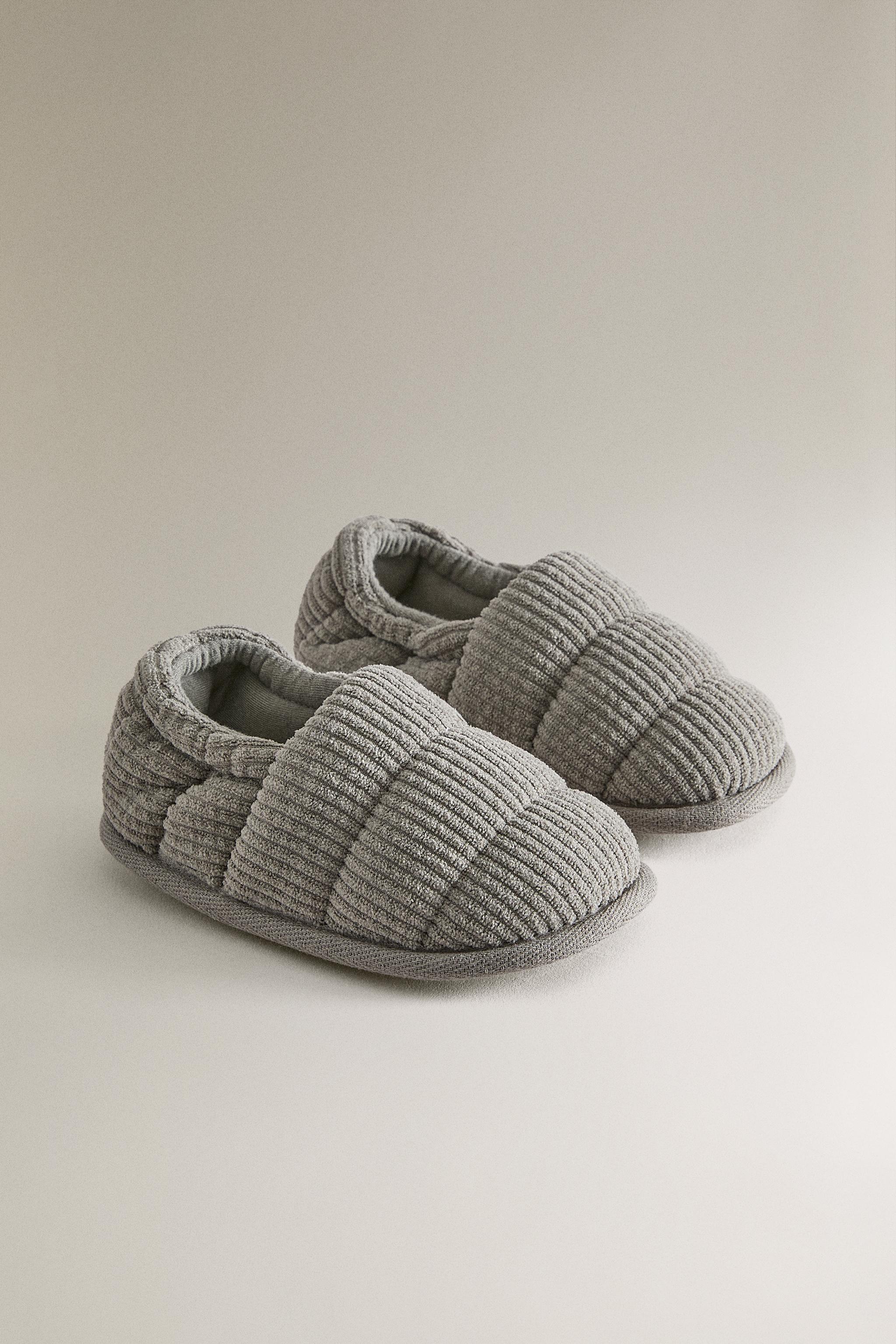 KIDS' CORDUROY SLIPPERS — Grey