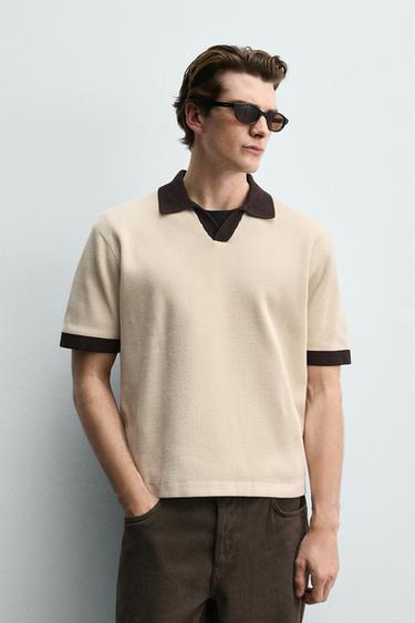 TEXTURED KNIT POLO SHIRT - Beige by Zara