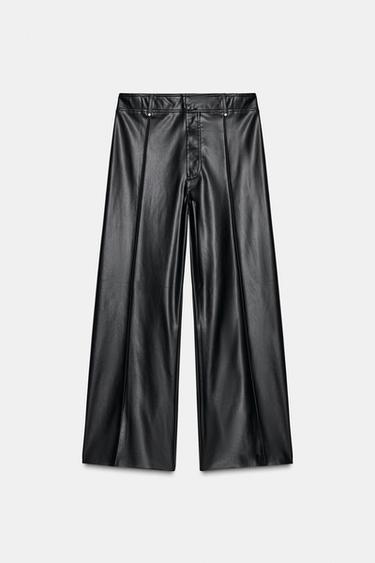 ZW COLLECTION TAILORED WIDE-LEG LEATHER-EFFECT TROUSERS - Black by Zara